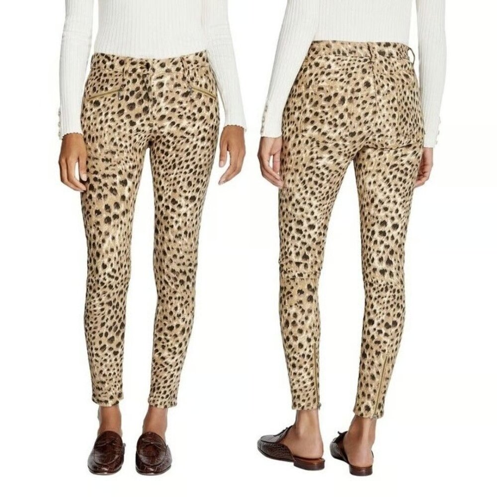 J. McLaughlin Baxter Jeans Cheetah Leopard Skinny Stretch Zipper Pants Size 12